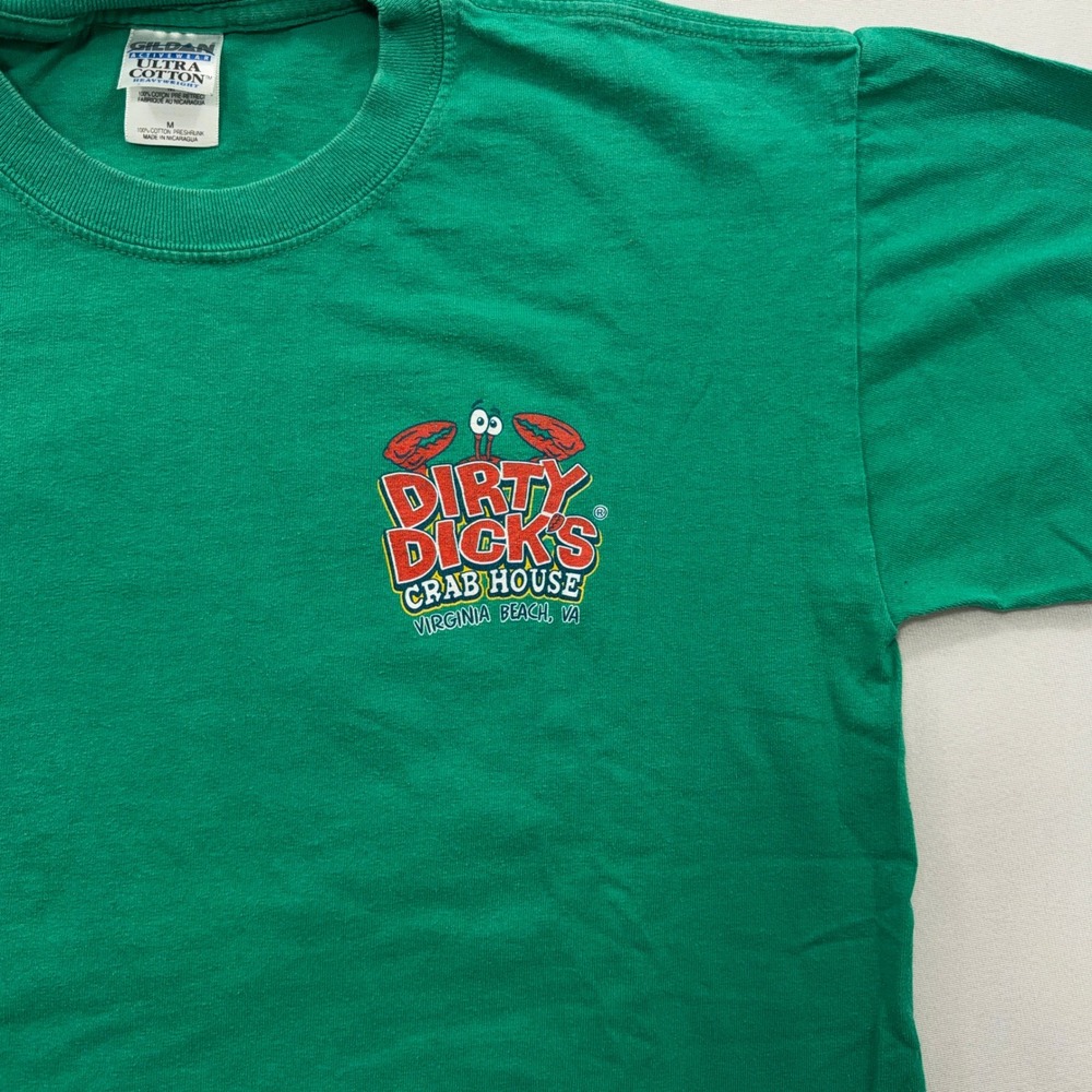 Gildan T-Shirt Dirty Dicks Crab House Graphic Virginia Beach Green Mens Size M - Picture 2 of 7
